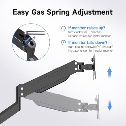 suptek Dual Monitor Mount Gas Spring Monitor Arm Desk Stand with Base,Free Standing Pneumatic Height Adjustable Monitor Stand for 17 to 34 inch,Holds up to 24.25 lbs,Black(ML8SPX)