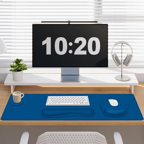 4 PCS Mouse Pad Desk Mat Protector, Keyboard Wrist Rest + Comfortable Mouse Pad with Wrist Rest +Coaster, Large Gaming Mousepad for Computer Laptop, 35.4"X 15.7" Deskpad for Office Home I Dark Blue