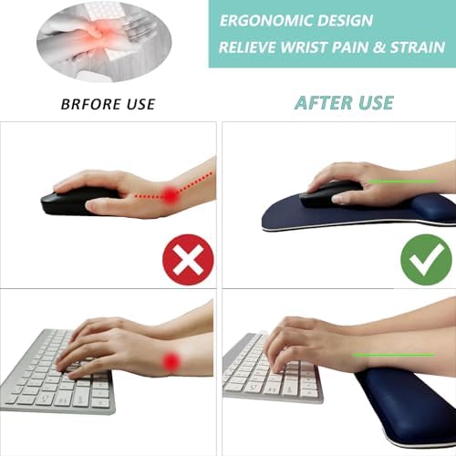 Keyboard Wrist Rest Pad Mouse Pad with Wrist Support Set of 3, Gaming Mousepad with Non-Slip Rubber Base, Ergonomic Memory Foam Mouse Cushion Support for Home Office Laptop Computer, Navy Blue