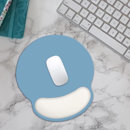 Mouse Pad with Wrist Rest Support, Ergonomic Gaming Mouse Pad with Non-Slip PU Base for Computer, Laptop, Office and Home, Easy Typing & Pain Relief (Blue Ivory)