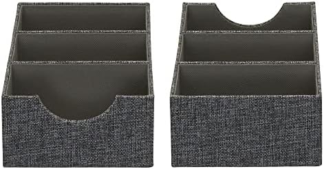Household Essentials Organizer Tray Accessory in Fabric‑Covered Sturdy Drawer Organizer with Three Compartments, Graphite Gray, Set of 2
