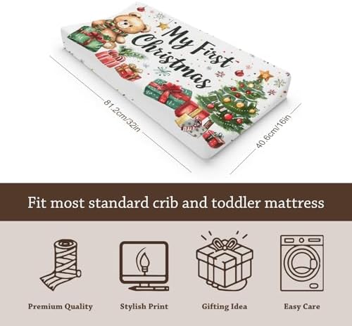 Cute Christmas Bear Trees Winter Holiday Pattern Baby Changing Pad Cover, Unisex Christmas Nursery Diaper Changing Table Pad Mat Sheet for Boys Girls-16x32