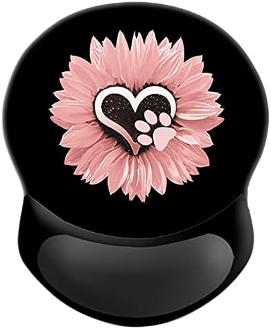 Ergonomic Mouse Pad with Wrist Support, Pain Relief Comfort Wrist Rest Pad with Non-Slip PU Base for Gaming, Home, Office & Travel (Dog Paw Print Pink Flowers)