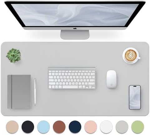 Bloss Large Desk Pad, Grey Desk Mat, Desk Pads on Top of Desks, Computer Mat Non-Slip, Desk Blotter Waterproof, Easy to Clean - Light Grey (31.5 x 15.7 Inches)
