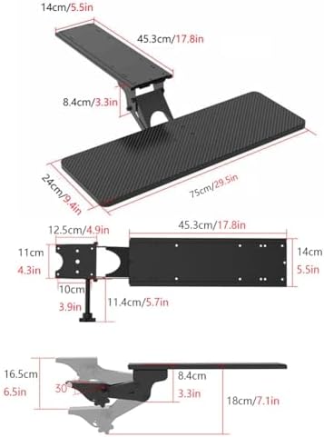 Under Desk Adjustable Keyboard Tray, Slide-Out Keyboard Platform, 360° Swivel, Pull Out and Tilt Computer Keyboard and Mouse Holder, Office Ergonomic Keyboard Drawer(Black,24x75cm/9.4x29.5in)