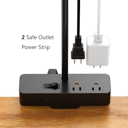 Drevet Led Desk Lamp for Office Home, Eye Caring Architect lamp with Clamp, 2AC&1USB-C Charging Port, 3 Brightness & 3 Color Modes Flexible Adjustable Lighting Table Lamp for Study Drafting