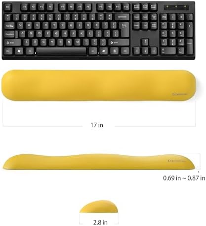 UnivoColors Design-Wave Set of Wrist Rest,Artificial Sheepskin+Memory Foam+Ergonomic+Anti-Slip Gel, Resilience Support During Work and Gaming,Keyboard Accessory,Yellow