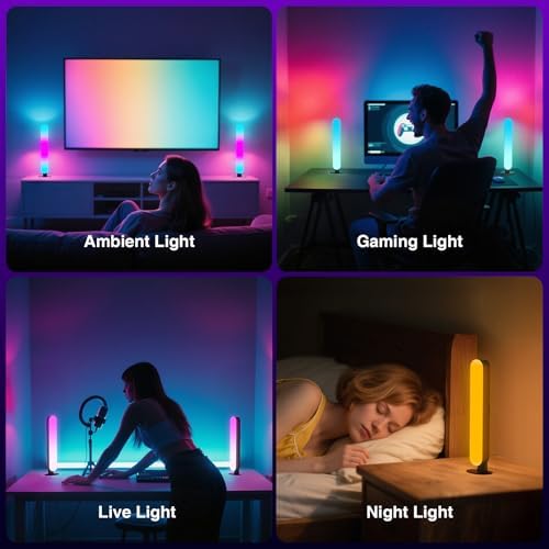 LED Light Bar, Music Sync RGB Light Bar, USB Ambient Lamp, Color Changing Gaming TV Backlight with Remote Control, 15 Dynamic Modes for Room (App Control) (Small)