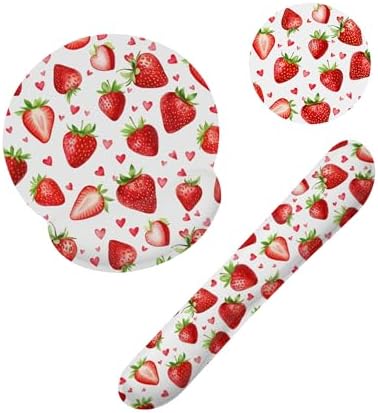 Cute Strawberry Heart Keyboard Wrist Rest Pad Mouse Pad Set,Ergonomic Mousepad Wrist Support Memory Foam Desk Pad for Gaming Office,Non-Slip Rubber Base Easy Typing for Home Office Computers