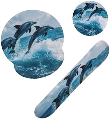 Dolphins in Ocean Ergonomic Wrist Support Keyboard Mouse Wrist Rest Set, Computer Office Comfortable Wrist Rest for Mouse Easy Typing