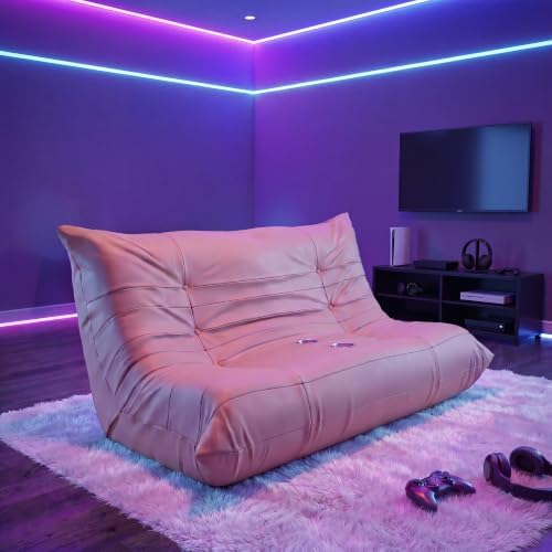 Homall Floor Gaming Chair Boneless Loveseat Couch, Ergonomic Floor Sofa Couch with Cup Holders, Leather Lazy Floor Lounger for Gaming, Reading, Relaxing, Watching TV (Pink)