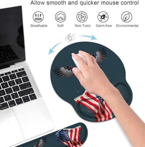 Keyboard Wrist Rest and Mouse Pad Wrist Rest Support Set with Coasters, Non-Slip PU Base for Gaming and Office, Comfortable & Lightweight for Easy Typing & Pain Relief, American Flag Patriotic Eagle
