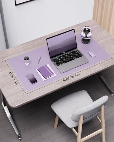 YSAGi Double-Sided Desk Pad, 35.4"x17"Leather Desk Mat, Eco Cork Desk Pad Protector,Large Mouse Pad,Waterproof Desk Blotter for Office/Home(Light Purple)