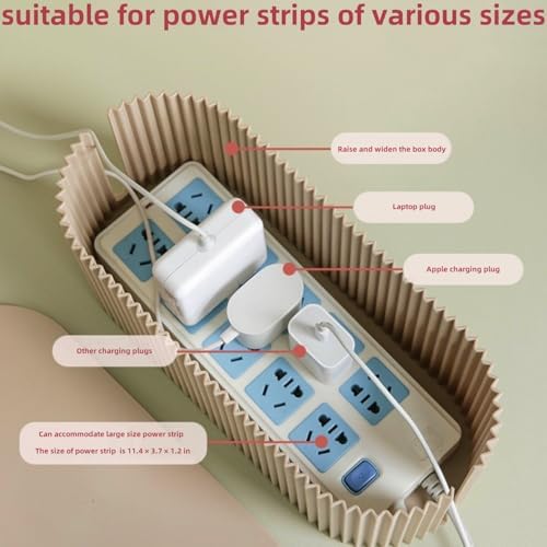 Cable Management Box,Desk Cord Organizer with Groove Cover,Plastic Cord Hider Box,Large Cable Box Organizer,Power Socket Management for TV/Computer/Router/Games Console Cable Storage (Milk Tea)