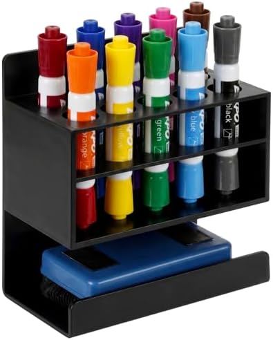 MyGift Black Acrylic 10 Slots Dry Erase Marker and Eraser Holder