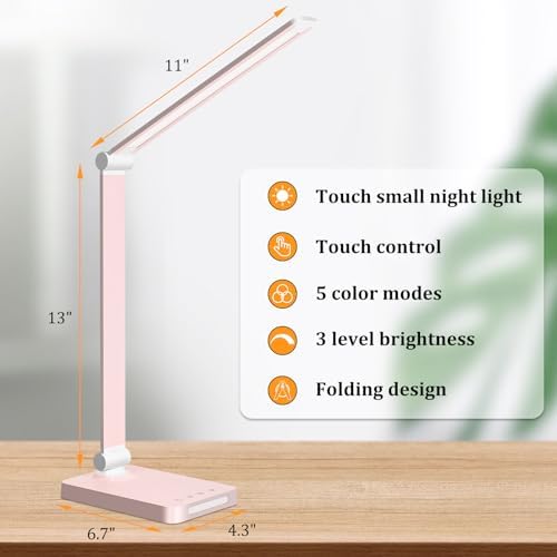 LED Desk Lamp with USB Ports,Touch Desk Lamps for Home Office with 5 Modes