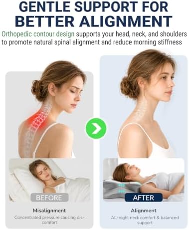 Cervical Neck Pillow for Side & Back Sleepers, Ergonomic Contour Memory Foam Pillow for Sleep Apnea & Neck Shoulder Pain Relief