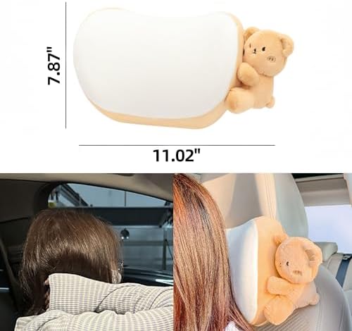 Car Headrest Pillow 2PCS Plush Bear ＆ Bunny Car Seat Headrest Pillow - Memory Foam Neck Support Cushions for Comfortable Driving, Easy Install & Washable (Brown)