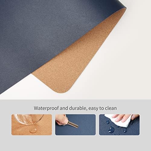 RENMTURE Dual-Sided Mouse Pad, Natural Cork & PU Leather Large Desk Pad for Office and Home Work, Desk Protector Non-Slip, Waterproof, Easy Clean (Dark Blue, 23.6" x 13.7")
