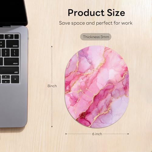 Oval Mouse Pad 6x8in Non-Slip for Laptop,Pink Marble