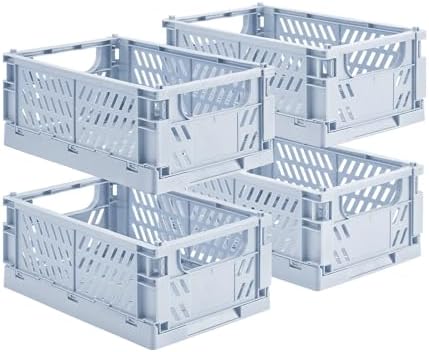 HUUSMOT 4-Pack Collapsible Plastic Storage Baskets, Blue, 9.8"x6.5"x3.8"