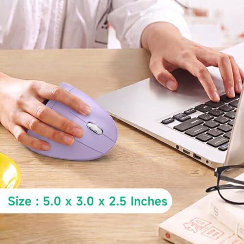 Ergonomic Vertical Wireless Mouse Stylish Rechargeable 2.4G Optical Mice Cordless Mouse with USB Receiver, 800/1200 /1600 DPI, 5 Buttons for Laptop,PC,Mac,Computer (Purple)