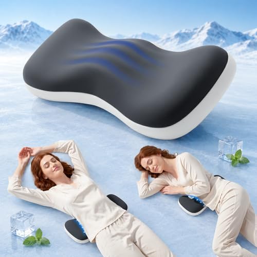 Lumbar Support Pillow for Bed, Memory Foam Pillow for Back Pain Relief, Lower Back Pain Relief Pillow for Sleeping, Adjustable Lumbar Pillow for Sleeping, Bed, Car, Couch (Grey White-Cooling)