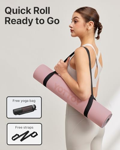 Yoga Mat,Non-Slip TPE Exercise Mat(1/4 Inch) for Pilates, Fitness & Barefoot Workouts, Home Gym Studio with Strap & Bag