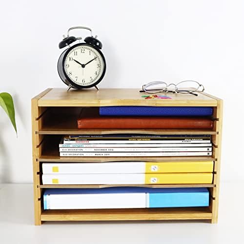 WKWKER File Organizer with 3 Adjustable Shelves Bamboo Document Letter Tray Paper File Sorter for Desktop Office Home Study Workstation Desk Storage Rack (Natural) (Pack of 2)