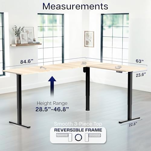 VIVO Light Wood 84 x 63 in Corner Standing Desk, DESK-E3CTBC-84