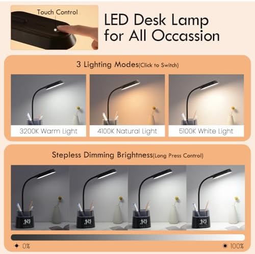 WILIT LED Desk Lamp, Dimmable Study Lamp for Home Office Accessories, Black