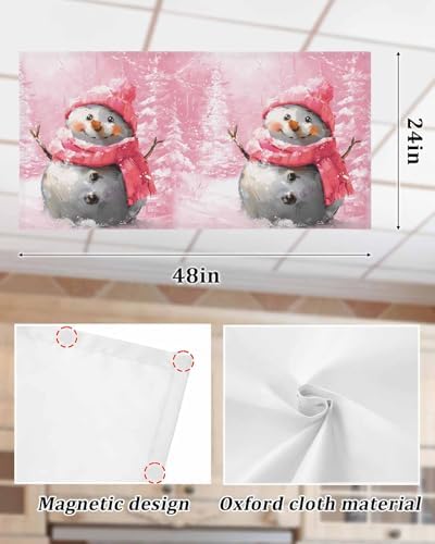Pink Snowman Magnetic Fluorescent Light Covers for Ceiling Lights 2 x 4 Feet,Christmas Tree Forest Vintage Painting Office Classroom Kitchen Drop Ceiling Light Covers Filters Shade Panel 3 Packs