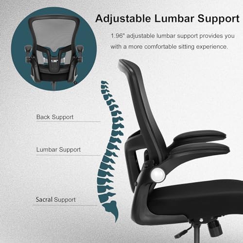 Ergonomic Drafting Chair – Tall Office Chair for Standing Desk, Adjustable Height Mesh Chair with Footrest and Flip-Up Arms, Counter Stool, Black
