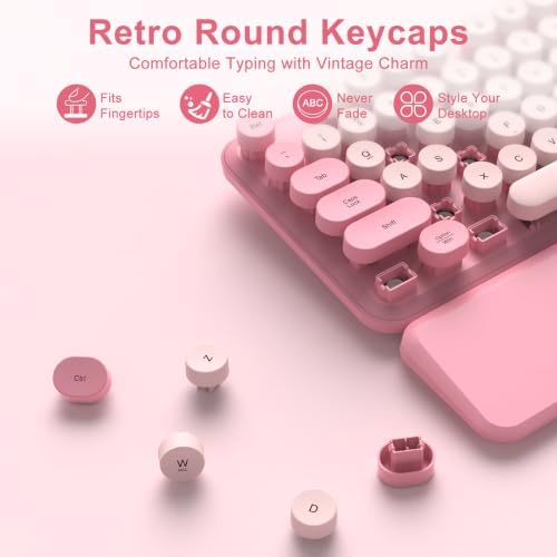 Pink Wireless Keyboard and Mouse Combo, Magnetic Wrist Rest, Round Keycap