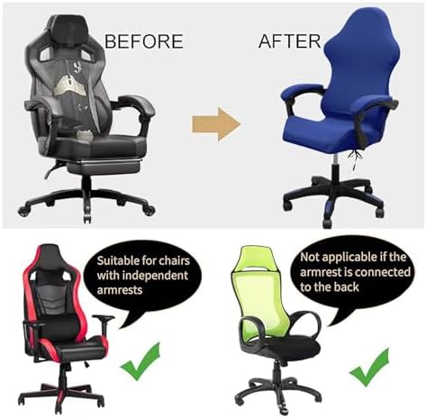 Gaming Chair Cover Set with Armrest Covers, Stretch Ruffled Slipcover for Racing Office Computer Reclining Chairs (Royal Blue)