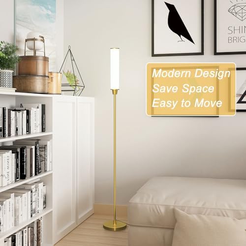 Nukanu Floor Lamp with Remote Control,Bright Floor Lamps for Living Room/Bedroom/Office, Stepless Adjustable 3000K-6000K Colors and 10-100% Brightness,Standing Light with Foot Switch (Brass Gold)