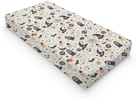Funny Halloween Skull Bats Witch Hats Stars Pattern Baby Changing Pad Cover, Unisex Fall Winter Holiday Nursery Diaper Changing Table Pad Mat Sheet for Boys Girls-16x32