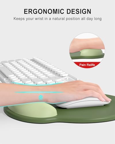 Auhoahsil Ergonomic Mouse Pad with Wrist Rest, Comfortable Silicone Non-Slip Computer Pain Relief Gel Mouse Mat with Wrist Support for Gaming, Work, Office, Women & Men, Cute Pattern, Green