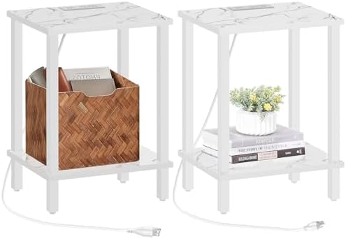 TUTOTAK End Table with Charging Station, Side Table Set of 2, Nightstand