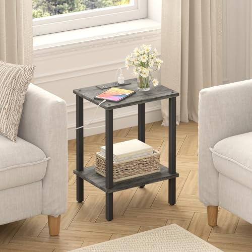 TUTOTAK End Table with Charging Station, Side Table, Nightstand