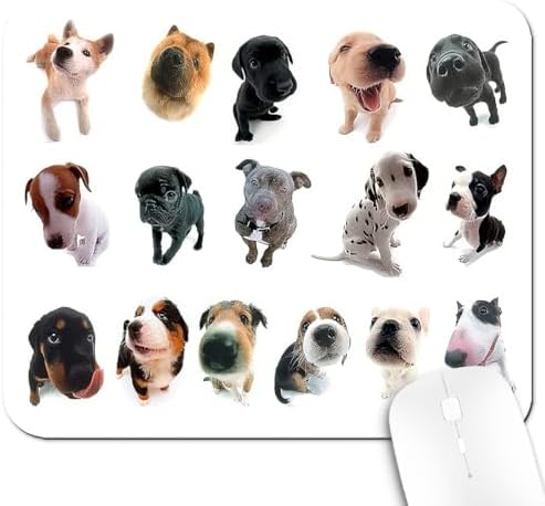 9.5x7.9 Inch Office/Gaming Mouse Pad, Lovely Puppies Collection Adorable Dog Breeds Pattern, Cute Anti-Slip Mat for Desk Decor