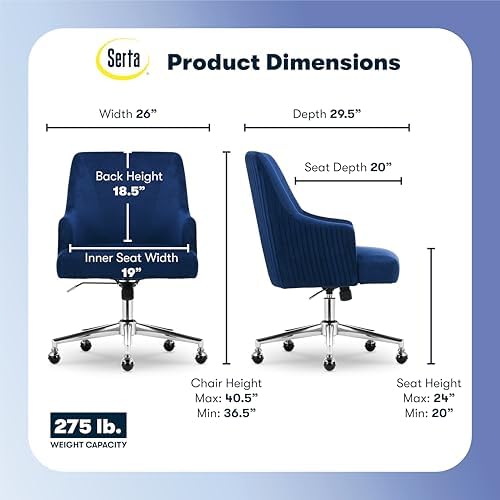 Serta Modern Vanity Chair with Chrome Base, Mid-Back Soft Velvet Desk Chair