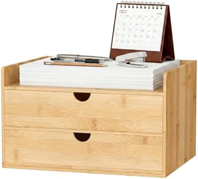Bamboo Desk Organizer with Drawers, Desktop Storage for Office Supplies