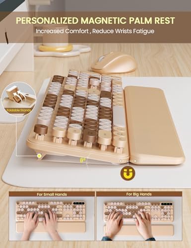 Wireless Keyboard and Mouse Combo, Cute Typewriter, Magnetic Wrist Rest