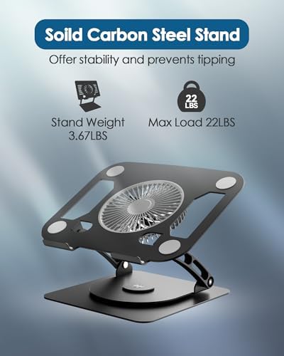 SHUWEI Laptop Stand with Fan, Height/Angle Adj fits 16" Laptop, Black