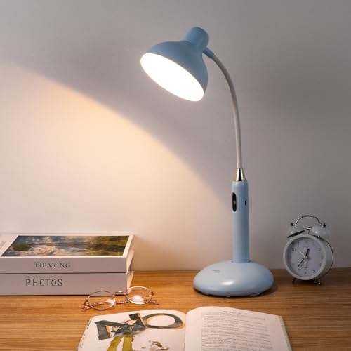 VAVOFO Wireless LED Desk Lamp with Touch Control - Adjustable 2700-7000K Color Temperature, 700LM Brightness, 360° Flexible Gooseneck, USB-C Charging, 2.5hrs Cordless Use (Blue)