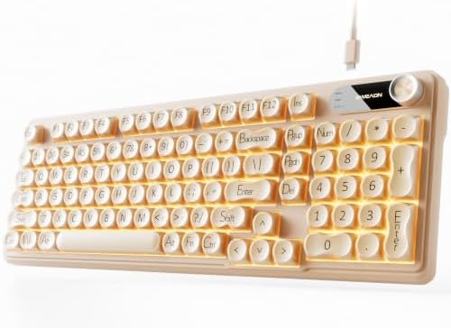 EWEADN Wired Creamy Keyboard with Number Pad, Media Knob, RGB Backlit-Cream