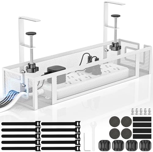 Under Desk Cable Management Tray, 15.75" No Drill Cable Management White,