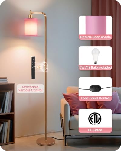 Dimmable Floor Lamp for Living Room with Remote & 10W Bulb