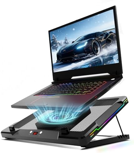 DEPGI Movable RGB Laptop Cooler with 5.5" Sliding Fan, Ergonomic Cooling Stand with 8 Light Modes for 14-17.3 Inch Gaming Laptops